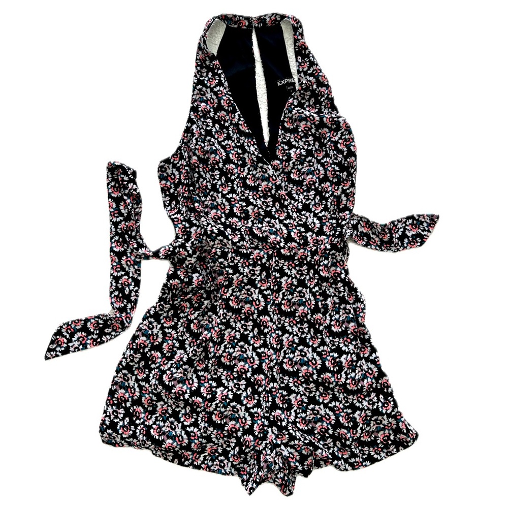 Express Black Neon Floral Romper